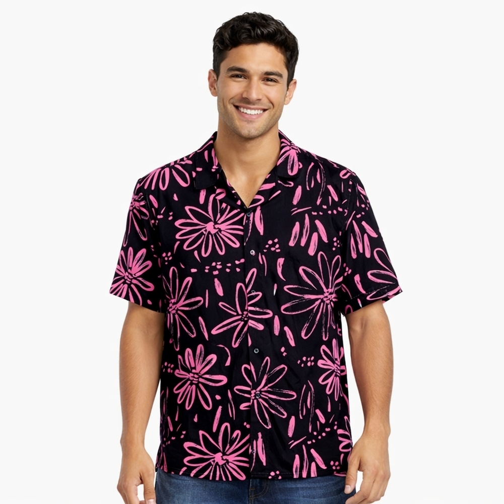 Fresh Prints of Bel Air Men’s Pink Floral Button-Up Shirt – Size Medium